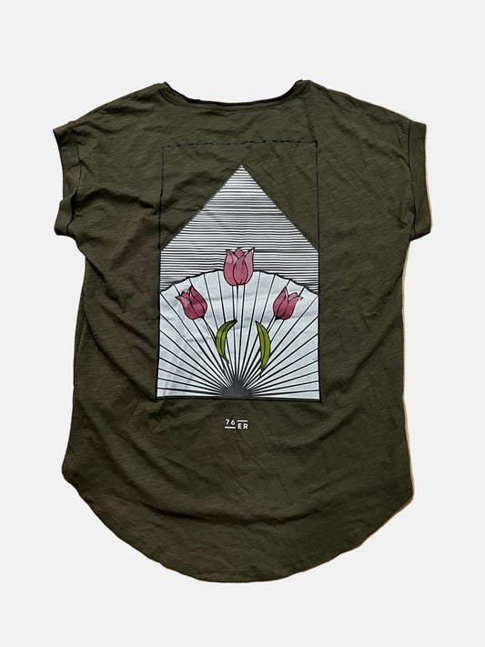 Kurzarm Slub Shirt Pyramide Oliv