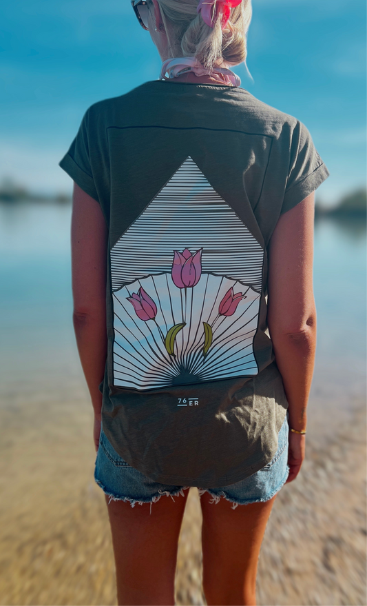 Kurzarm Slub Shirt Pyramide Oliv
