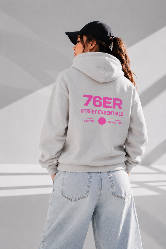 76ER STREET HOODIE GRAU/PINK