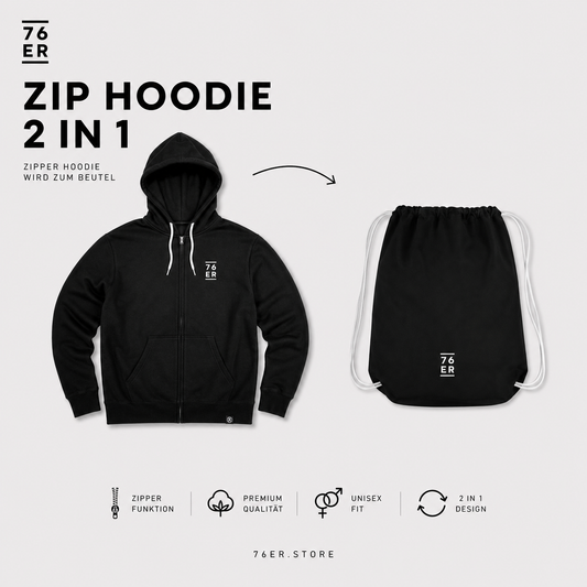 76ER ZIP HOODIE 2in1 SCHWARZ