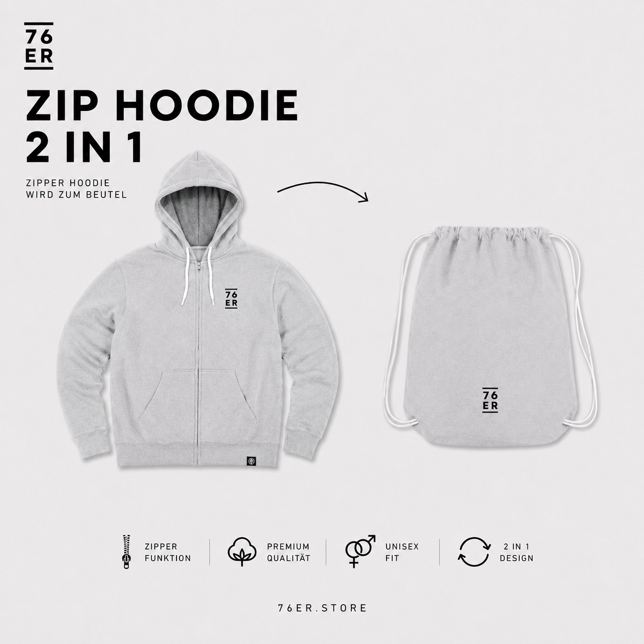76ER ZIP HOODIE 2in1 GRAU