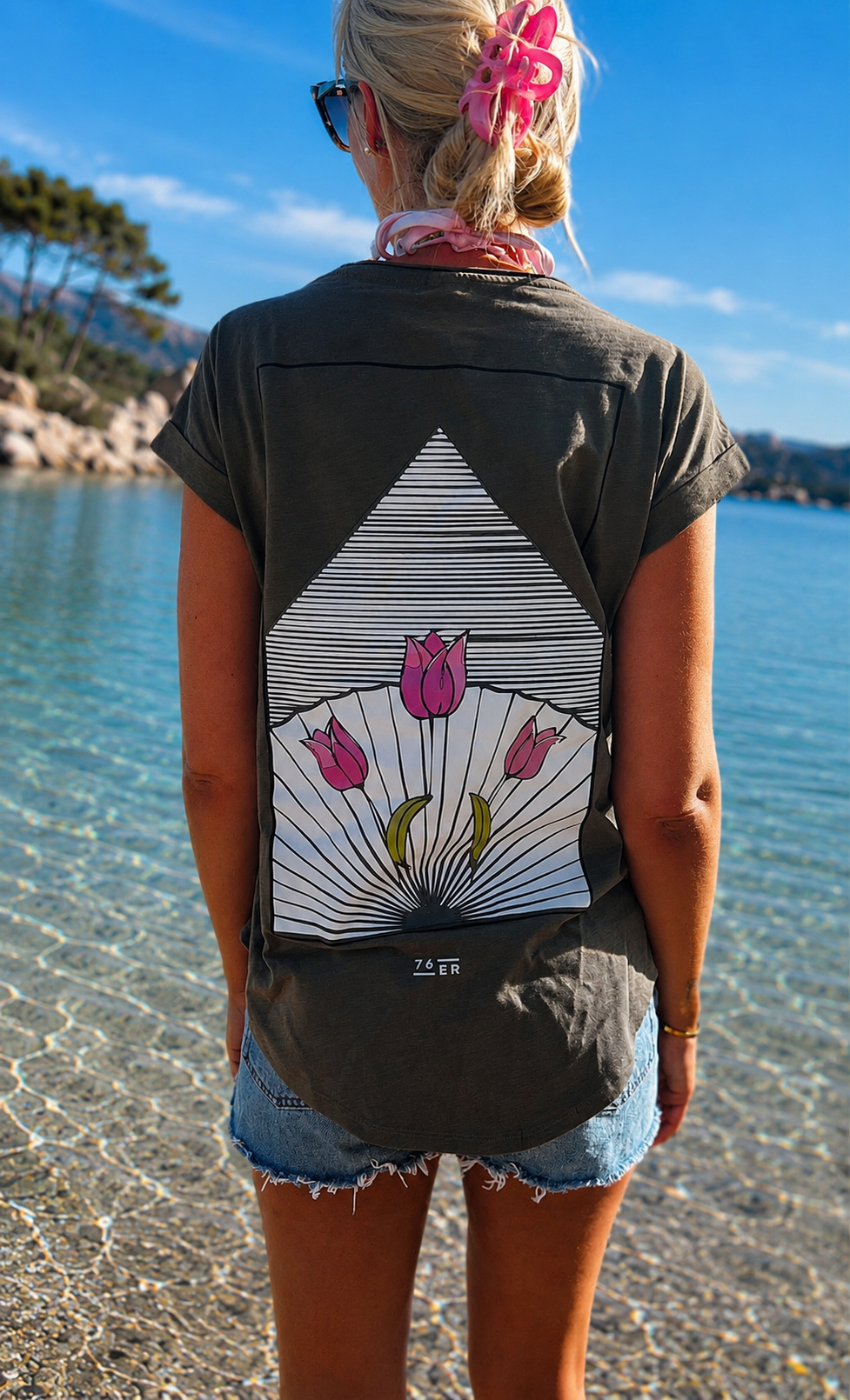 Kurzarm Slub Shirt Pyramide Oliv